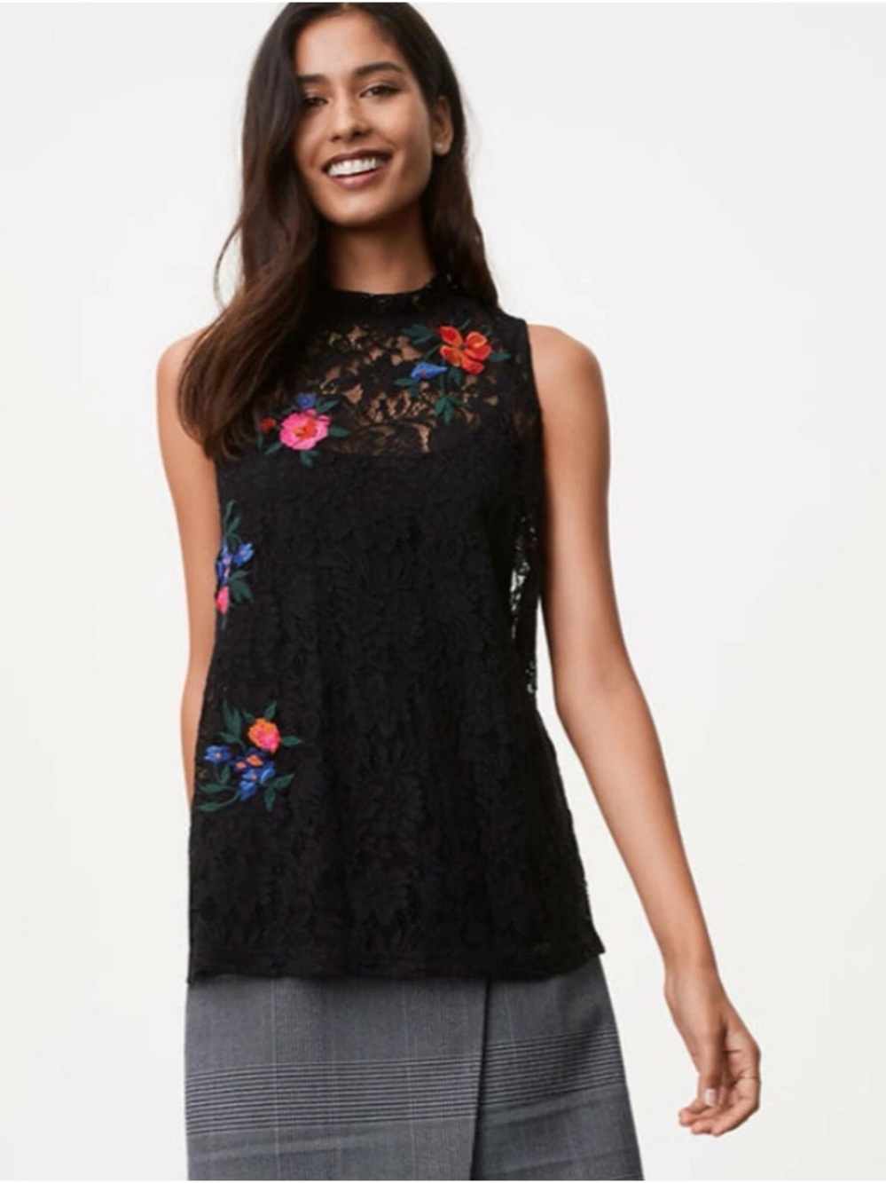 LOFT Black Lace Floral Embroidered Sleeveless blouse